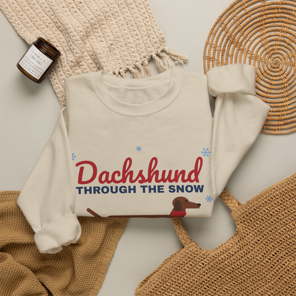 Dachshund Through the Snow Sweatshirt — Funny Wiener Dog Christmas Crewneck