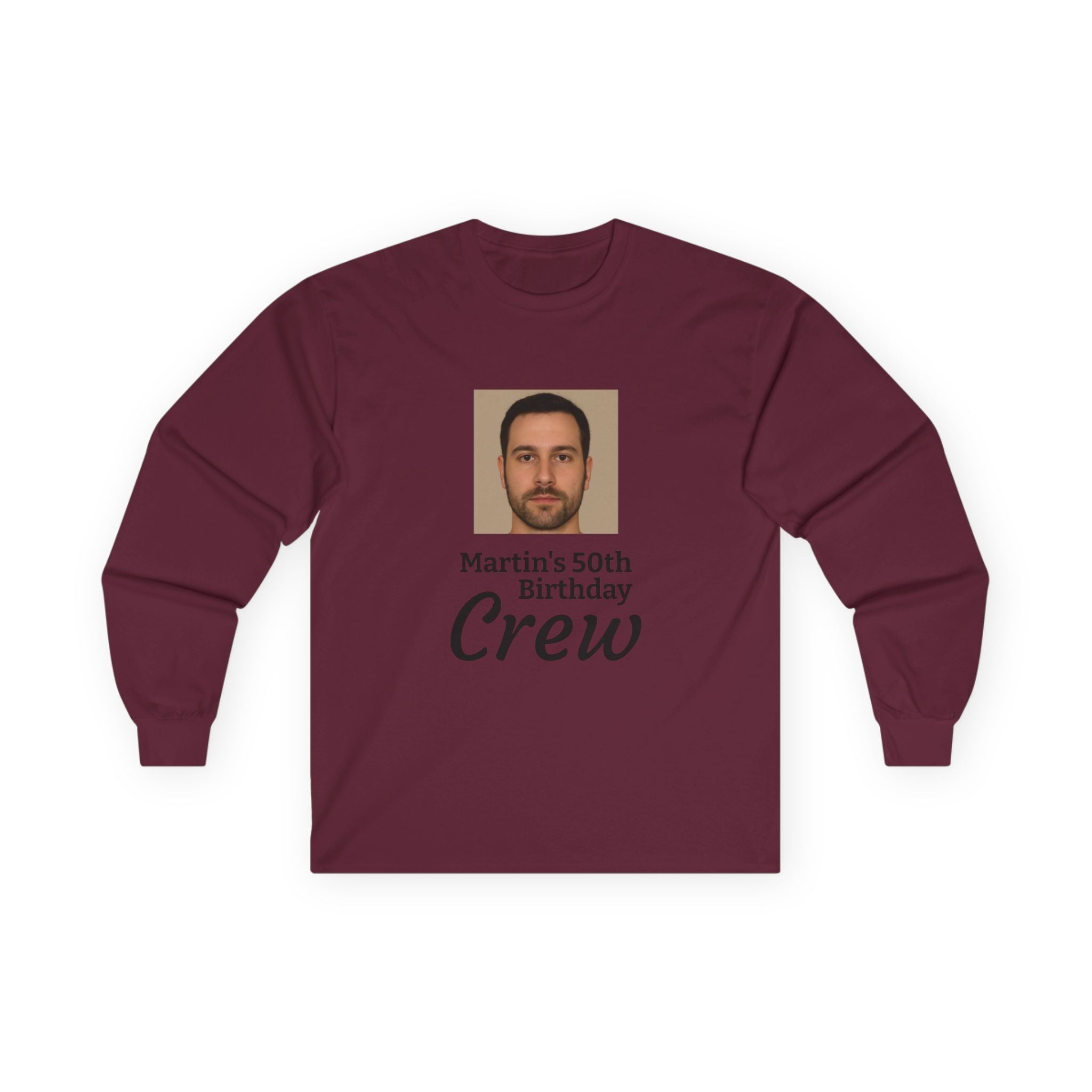Personalized 50th Birthday “Birthday Crew” Long Sleeve Shirt with Custom Photo