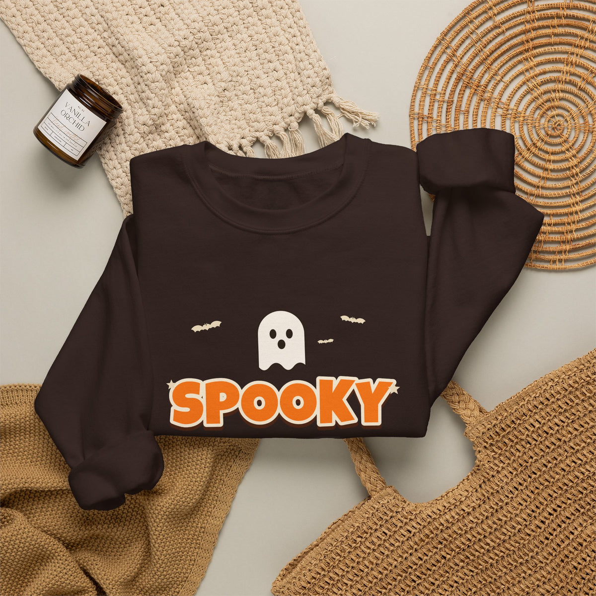 Spooky Mama Halloween Sweatshirt — Retro Pumpkin & Ghost Crewneck for Moms