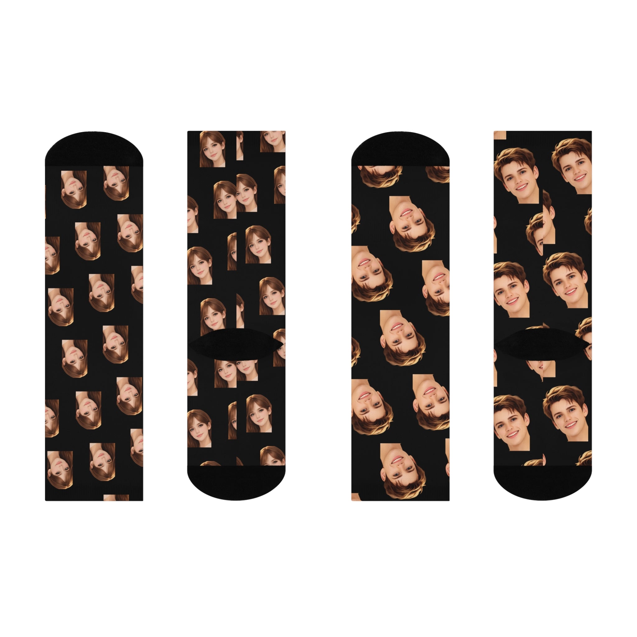 Custom Face Pattern Cushioned Crew Socks — Personalized Photo Repeat Socks