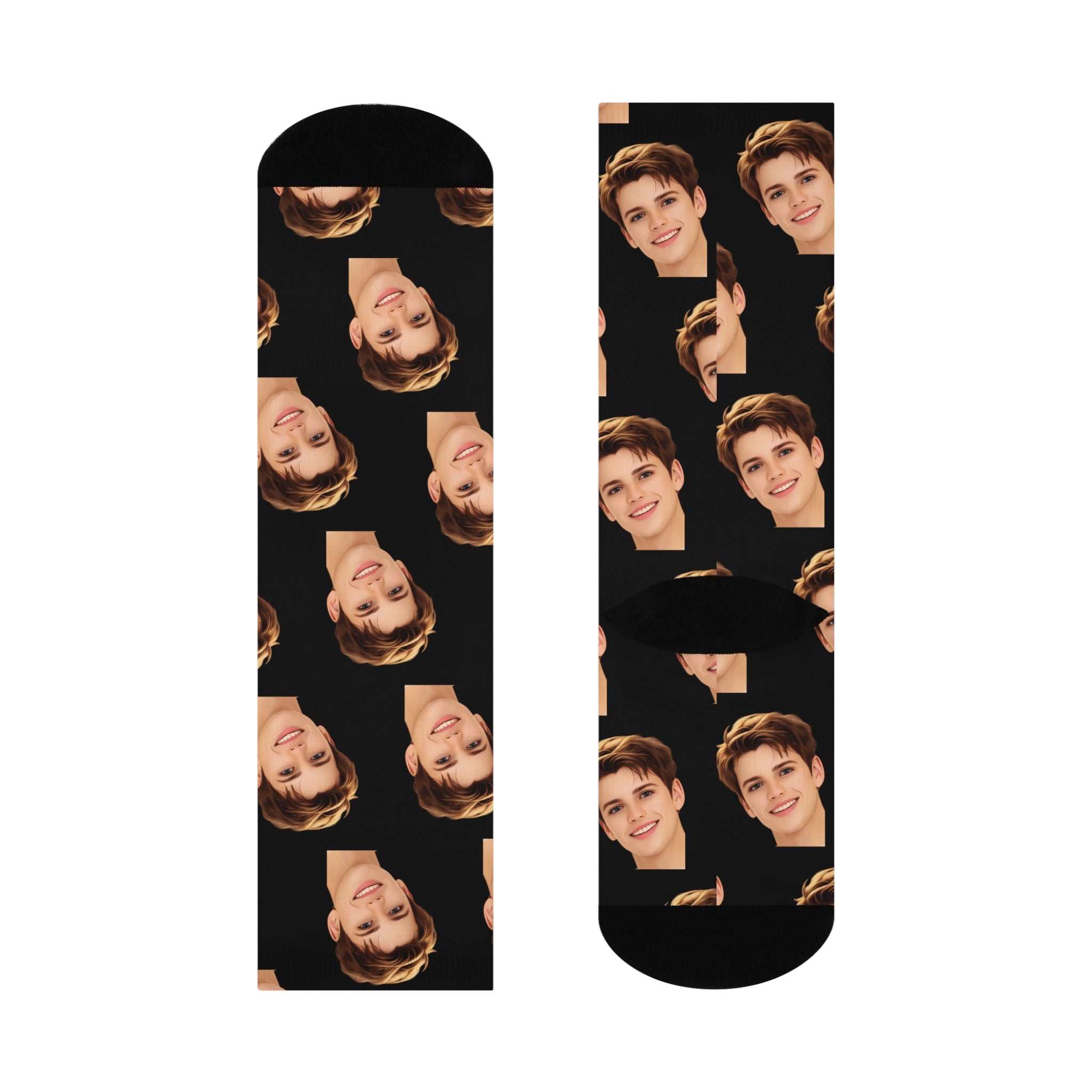 Custom Face Pattern Cushioned Crew Socks — Personalized Photo Repeat Socks