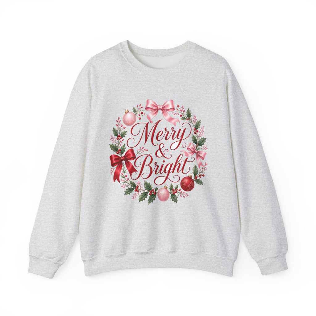 Merry and Bright Coquette Bow Sweatshirt — Pink Christmas Crewneck