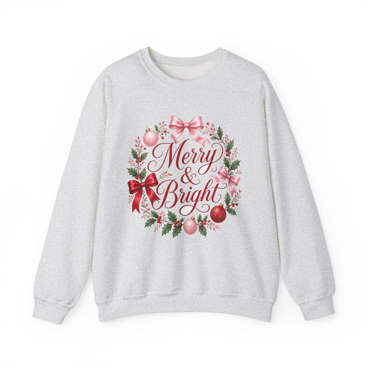 Merry and Bright Coquette Bow Sweatshirt — Pink Christmas Crewneck