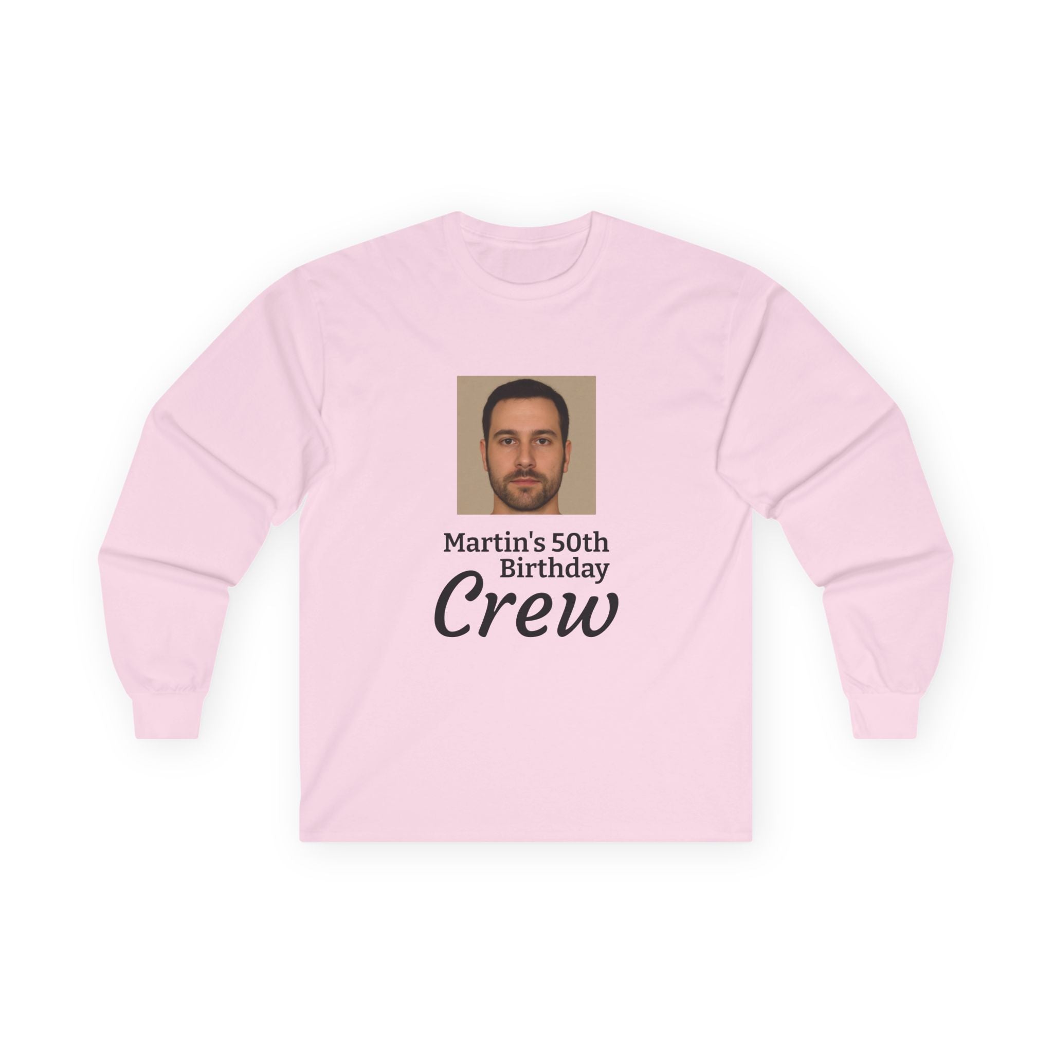Personalized 50th Birthday “Birthday Crew” Long Sleeve Shirt with Custom Photo