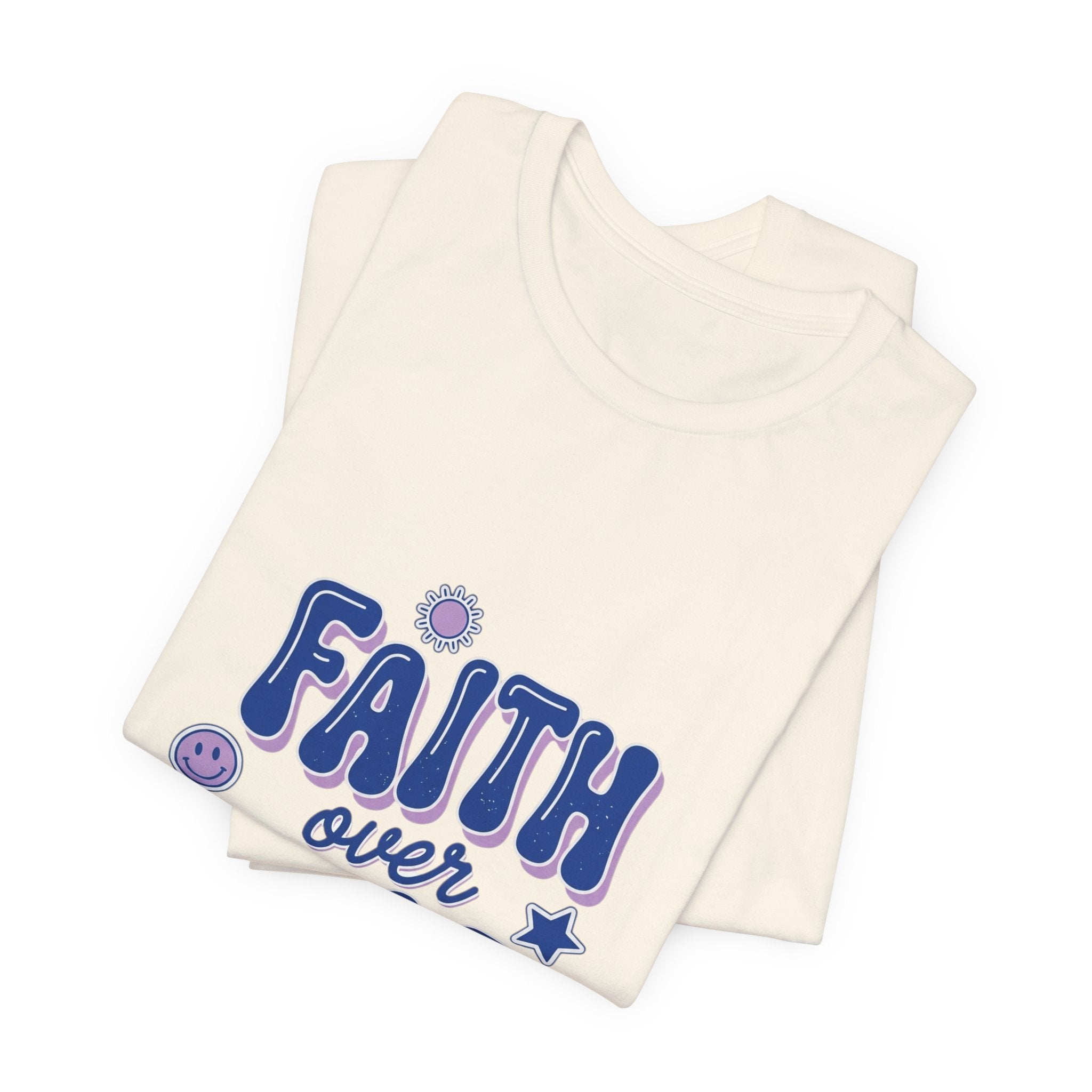 Faith Over Fear Tee | Christian Rainbow Scripture, Playful Mixed-Font Faith Shirt