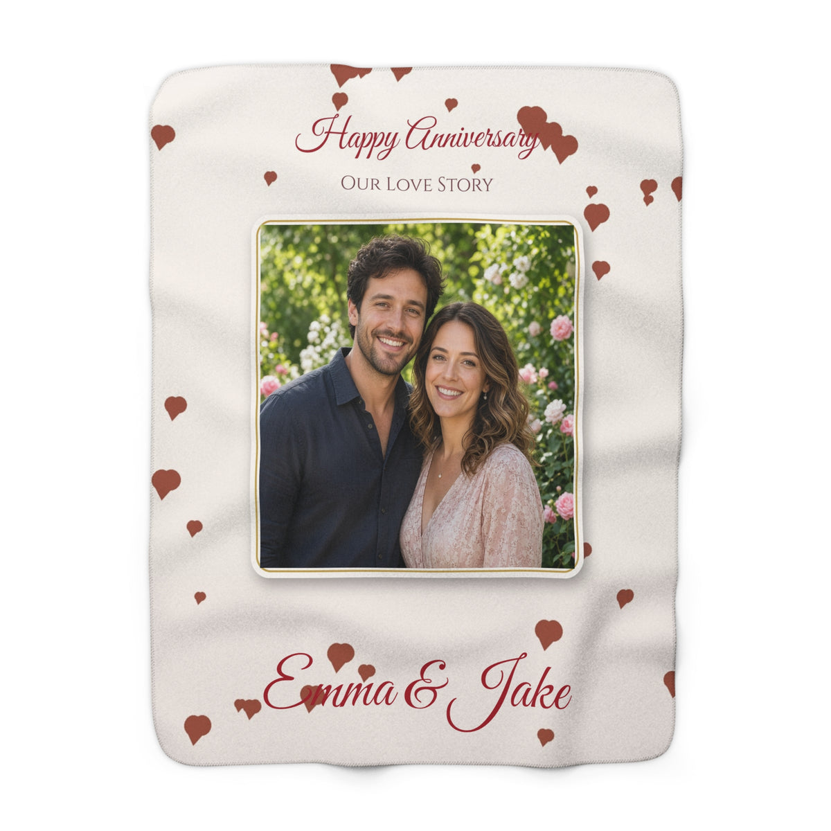 Happy Anniversary Personalized Photo Blanket – Custom Couple Sherpa Throw