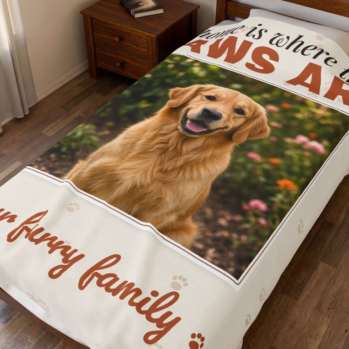 Personalized Pet Photo Blanket — Home Is Where the Paws Are Custom Dog or Cat Velveteen Throw