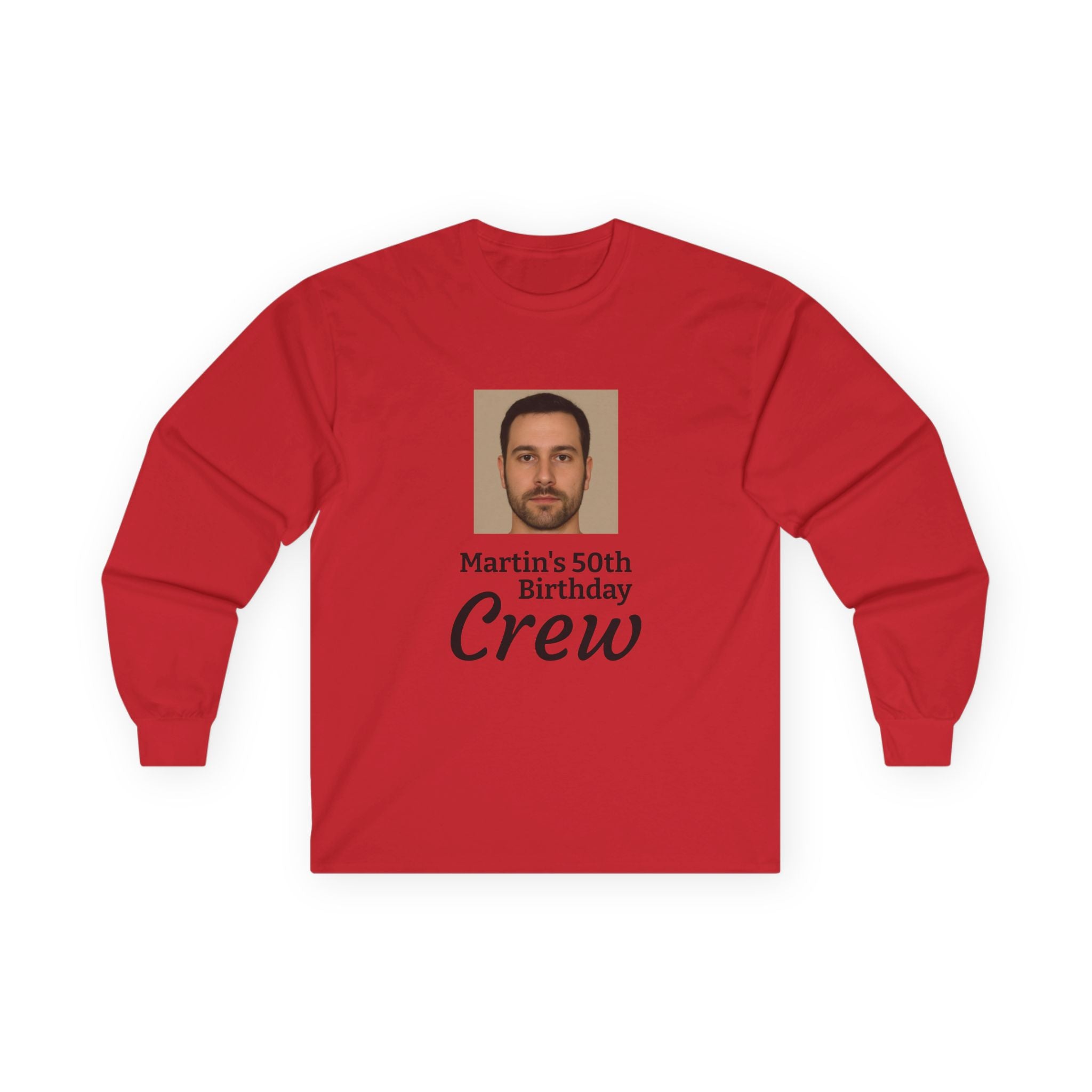 Personalized 50th Birthday “Birthday Crew” Long Sleeve Shirt with Custom Photo