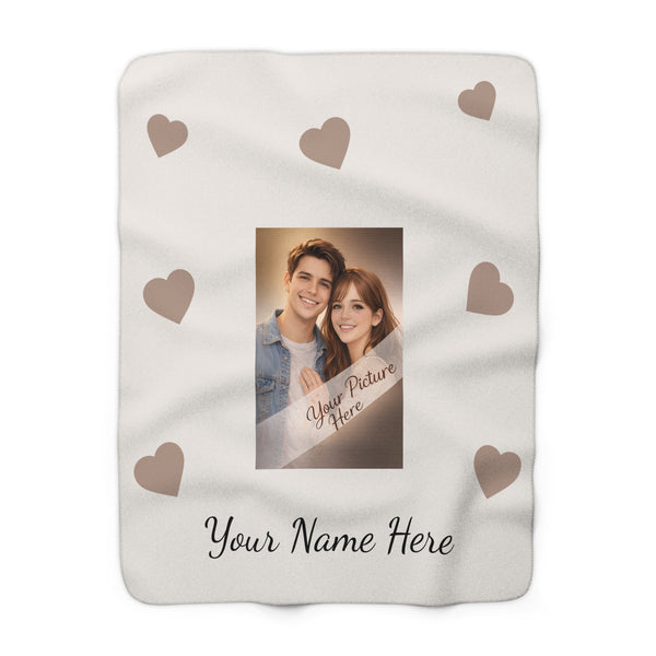 Personalized Photo Sherpa Blanket – Custom Couples Name & Heart Design