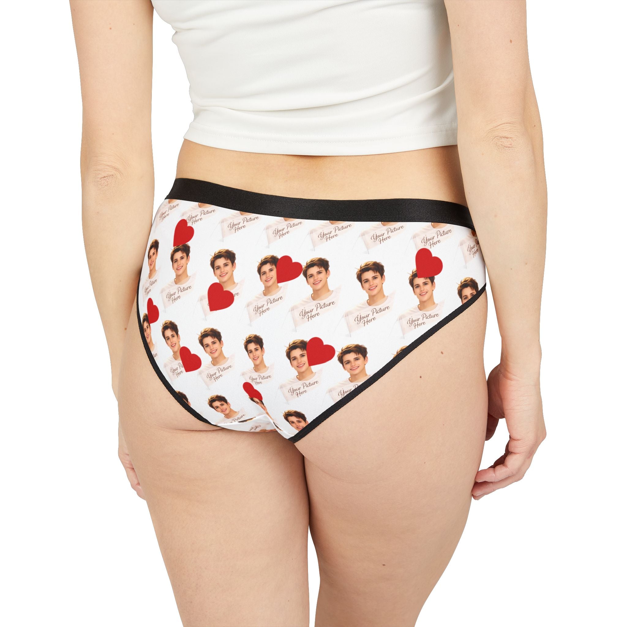 Photo-Print Bikini Briefs with Heart Pattern