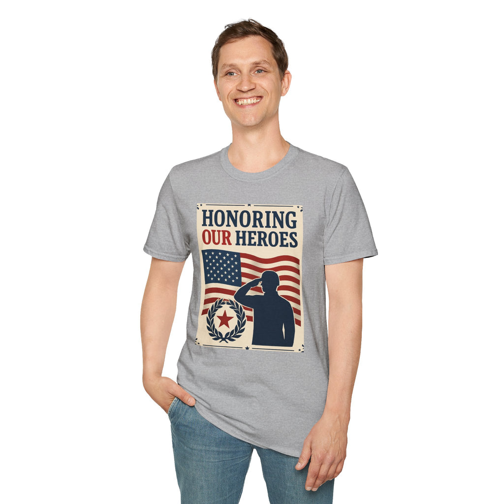 Honoring Our Heroes Patriotic T-Shirt — Salute, American Flag Memorial Tee