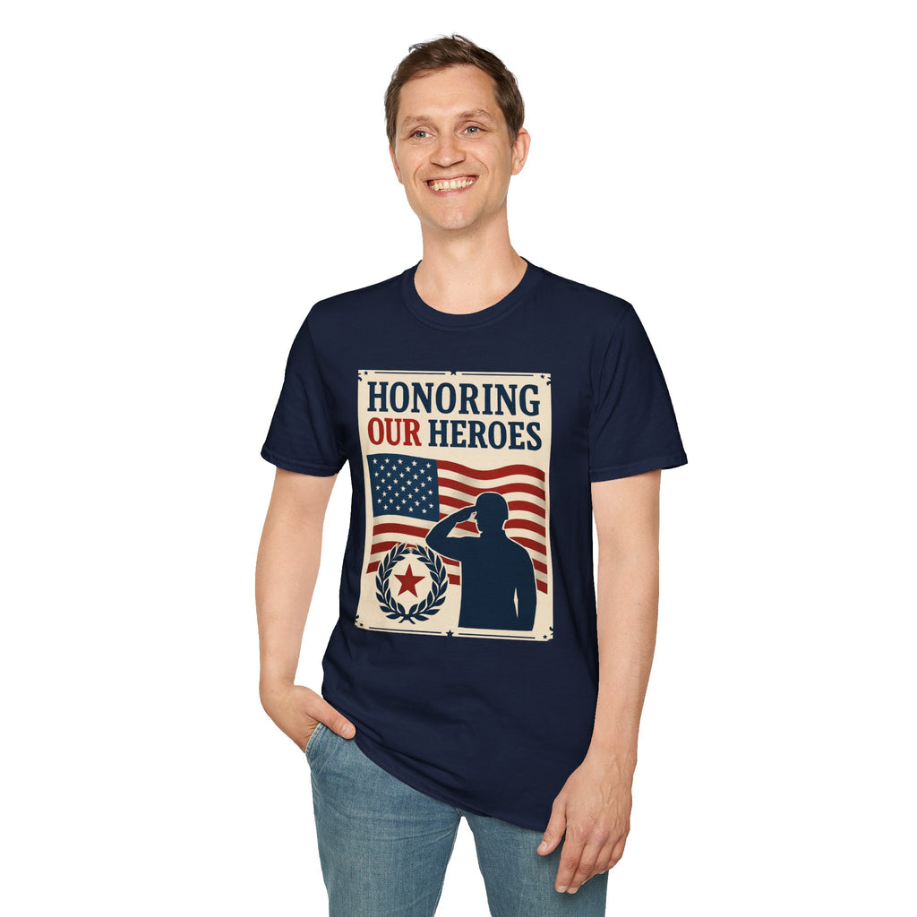 Honoring Our Heroes Patriotic T-Shirt — Salute, American Flag Memorial Tee