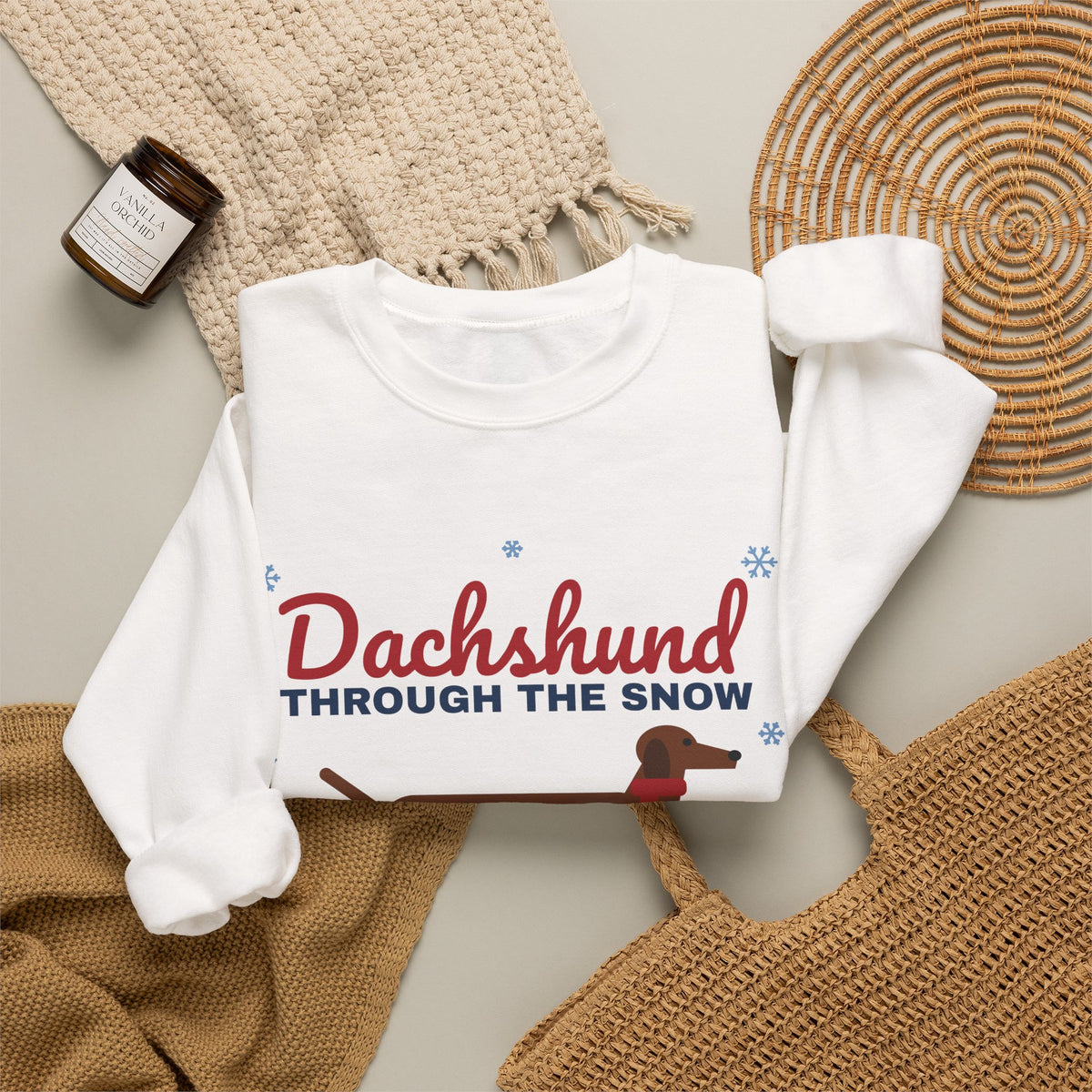 Dachshund Through the Snow Sweatshirt — Funny Wiener Dog Christmas Crewneck