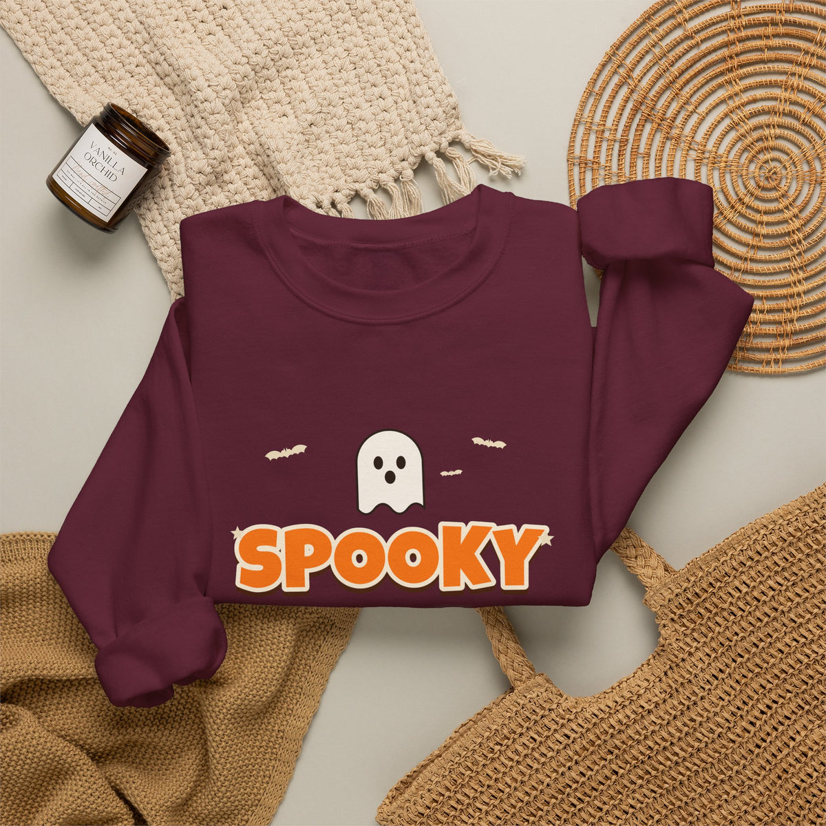 Spooky Mama Halloween Sweatshirt — Retro Pumpkin & Ghost Crewneck for Moms