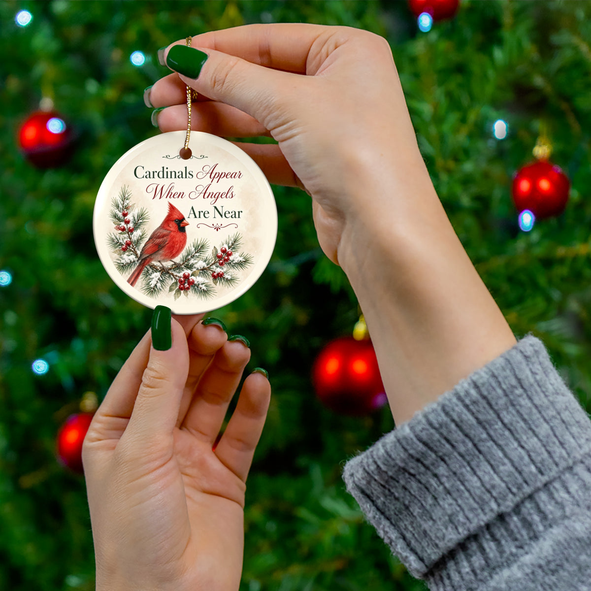 Cardinals Appear When Angels Are Near Ornament — Memorial Christmas Ceramic Ornament