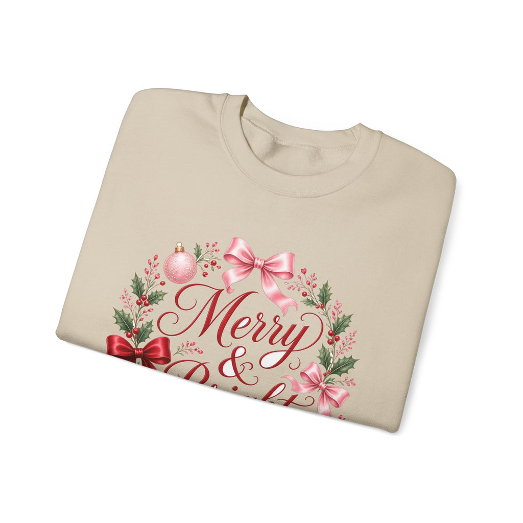Merry and Bright Coquette Bow Sweatshirt — Pink Christmas Crewneck