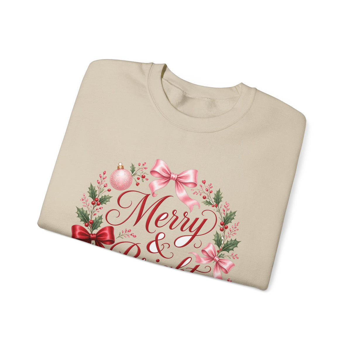 Merry and Bright Coquette Bow Sweatshirt — Pink Christmas Crewneck