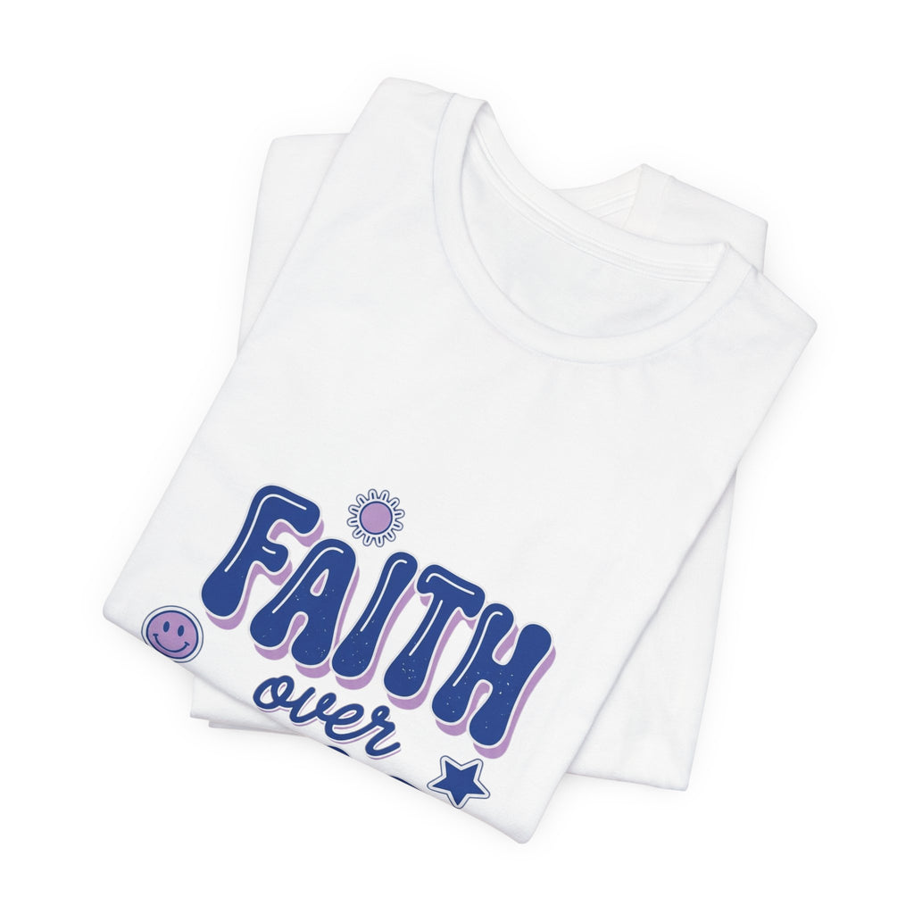 Faith Over Fear Tee | Christian Rainbow Scripture, Playful Mixed-Font Faith Shirt