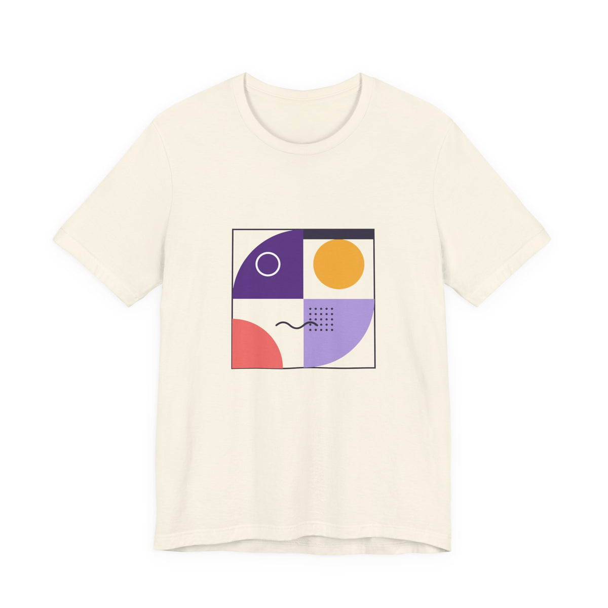 Modern Geometric Art Tee — Bauhaus Inspired Purple Abstract Shapes T-Shirt