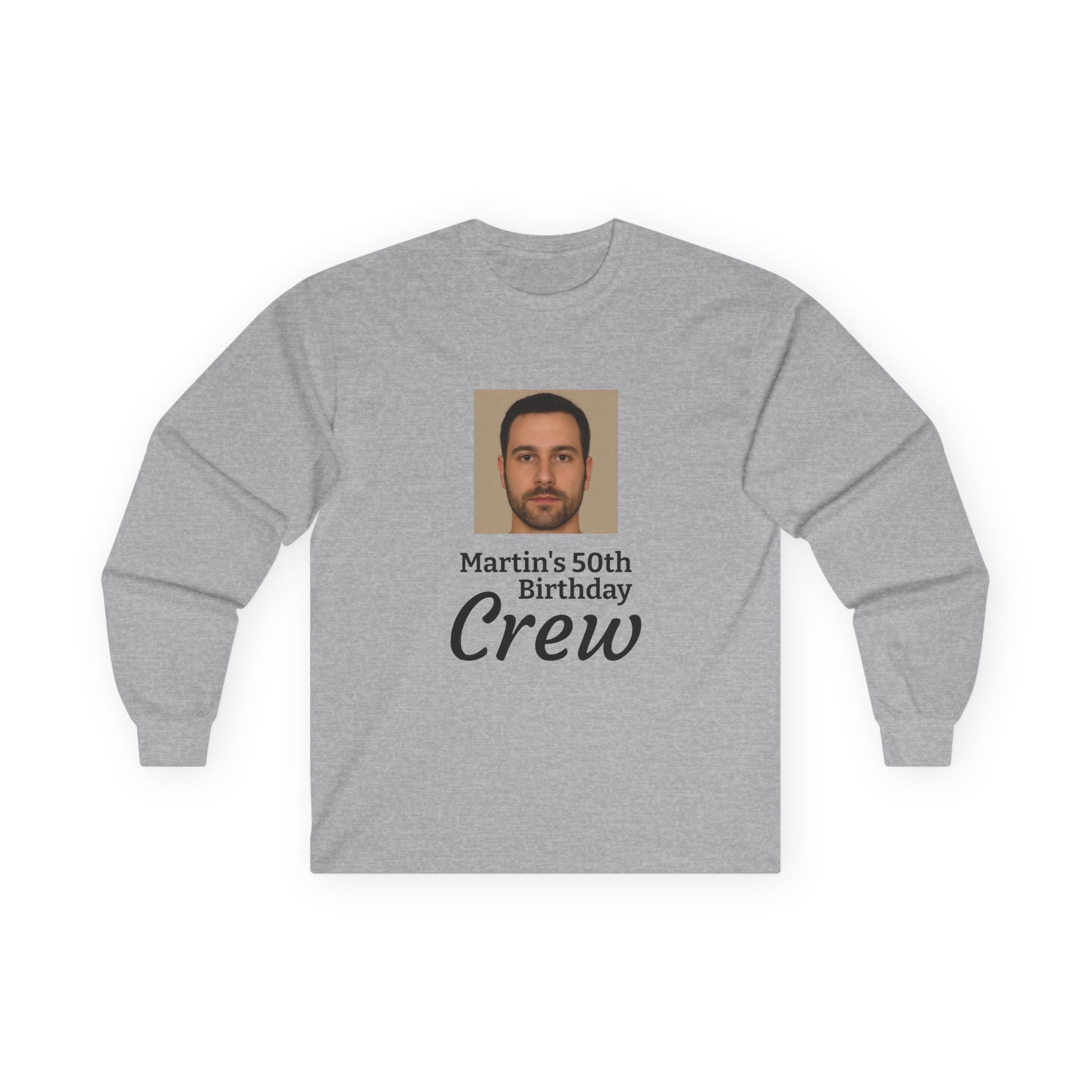 Personalized 50th Birthday “Birthday Crew” Long Sleeve Shirt with Custom Photo