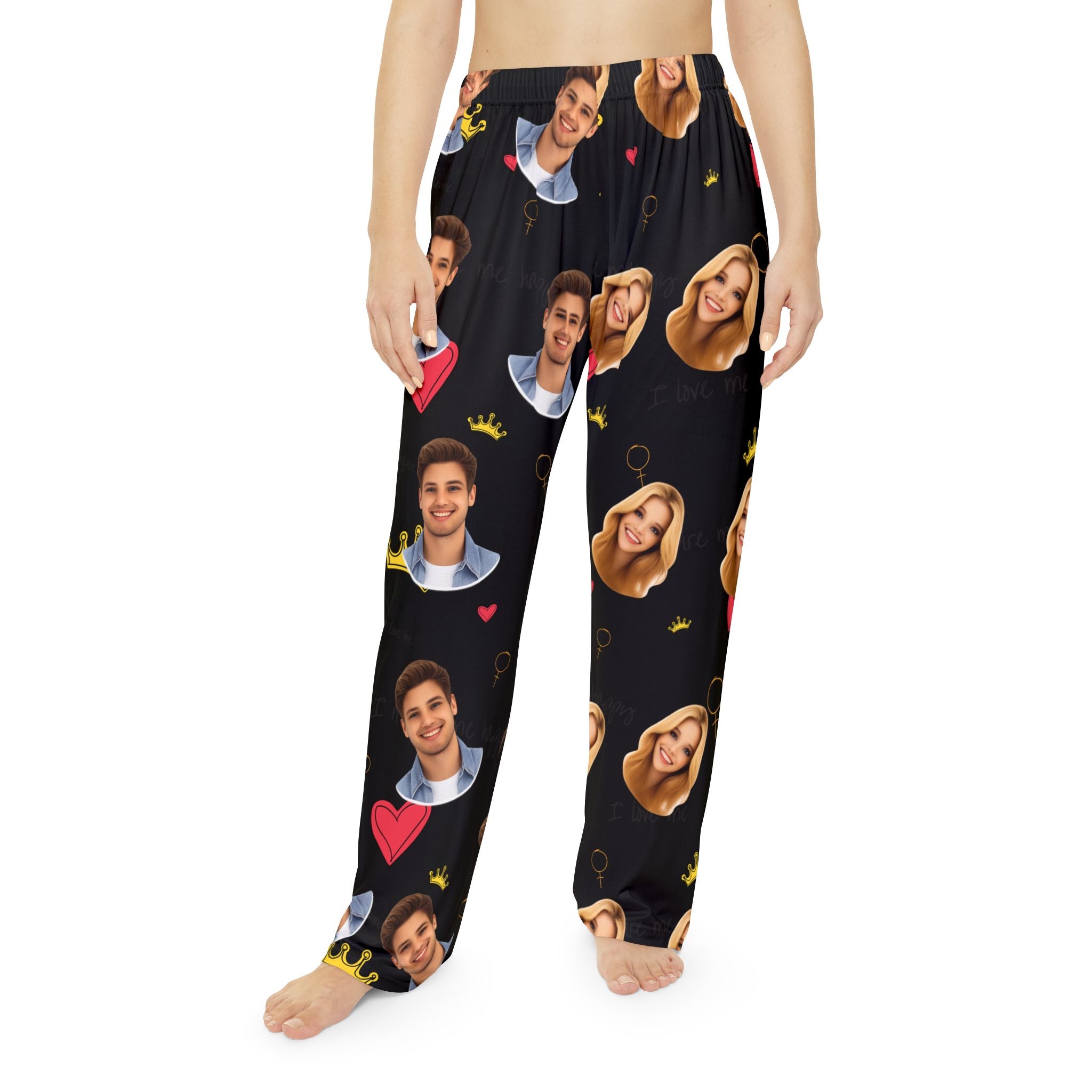 Personalized Face Print Pajama Pants — Custom Couples Photo All-Over Print