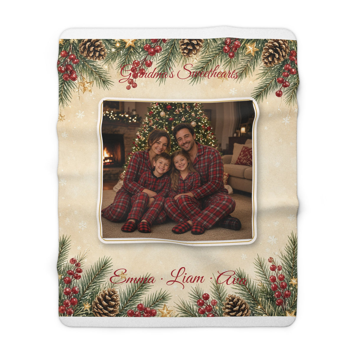Grandma's Sweethearts Personalized Photo Blanket – Custom Grandkids Name Sherpa Throw