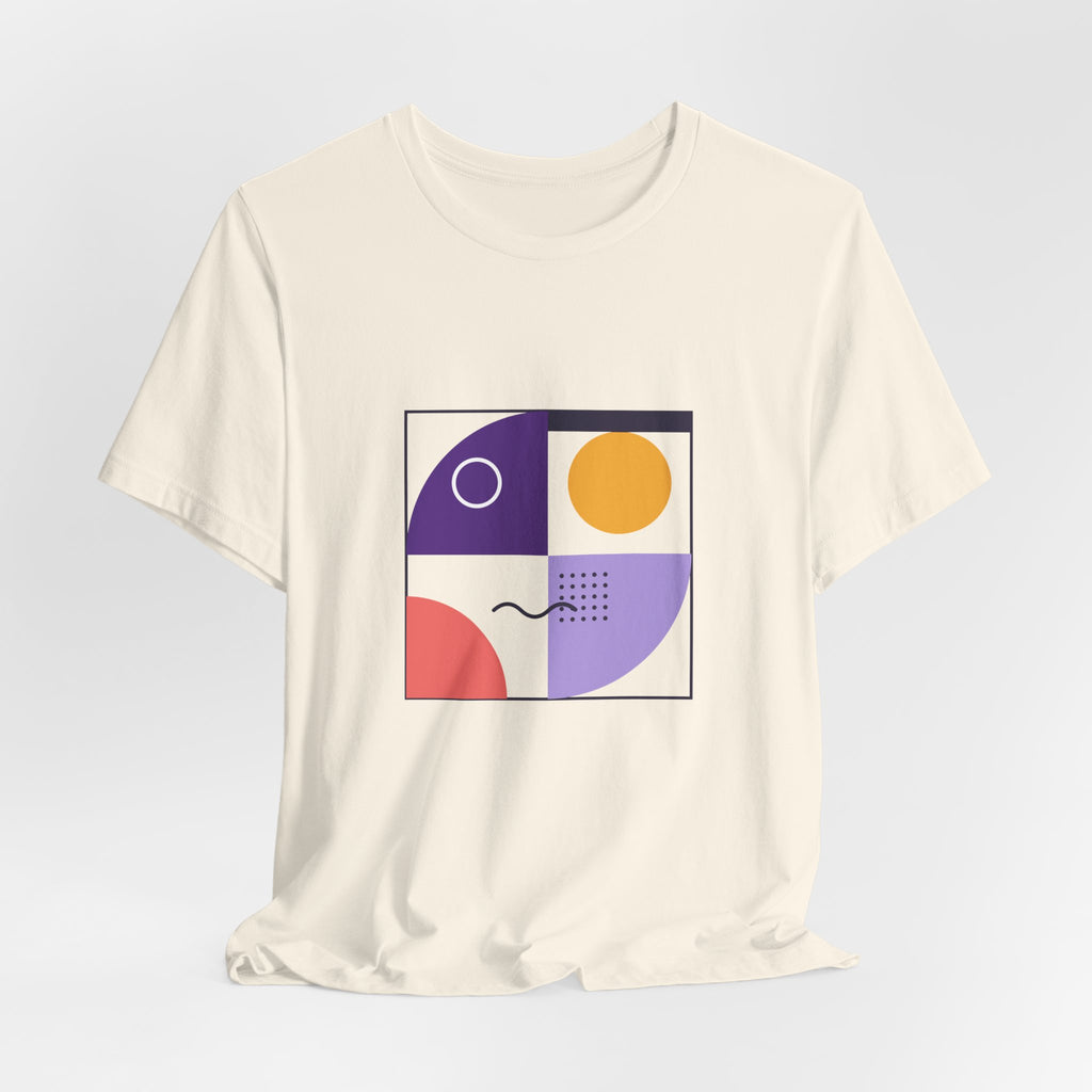 Modern Geometric Art Tee — Bauhaus Inspired Purple Abstract Shapes T-Shirt