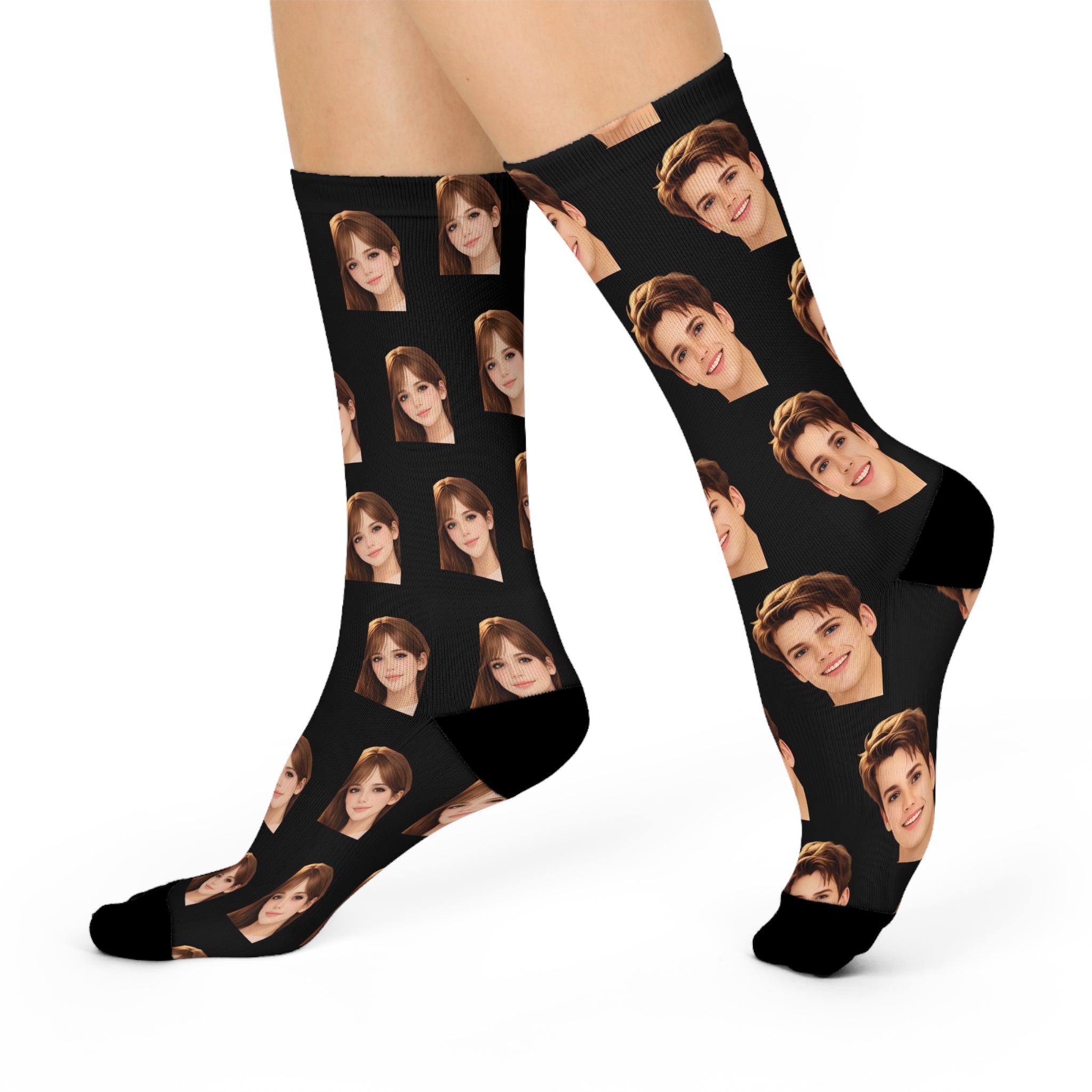 Custom Face Pattern Cushioned Crew Socks — Personalized Photo Repeat Socks