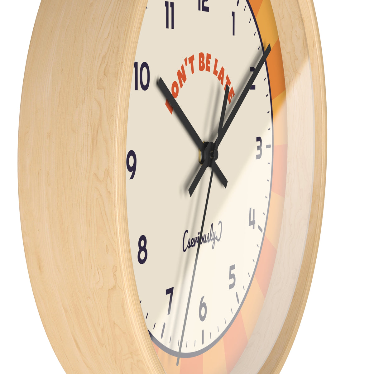 Don't Be Late Retro Wall Clock — Funny Sunburst 10" Clock for Home & Office