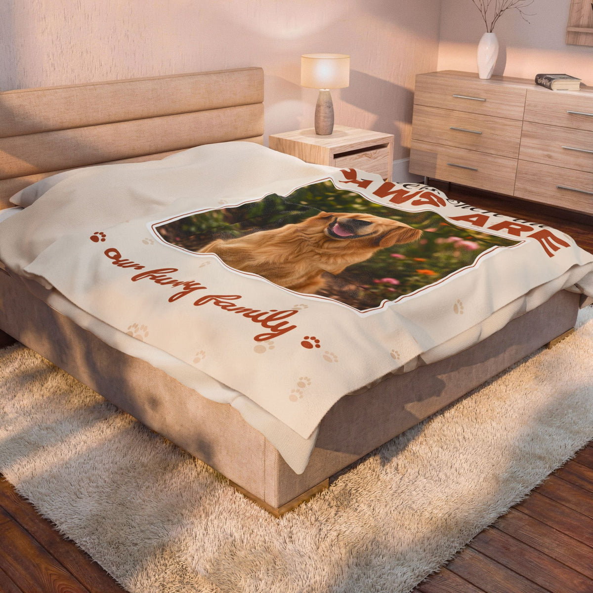 Personalized Pet Photo Blanket — Home Is Where the Paws Are Custom Dog or Cat Velveteen Throw