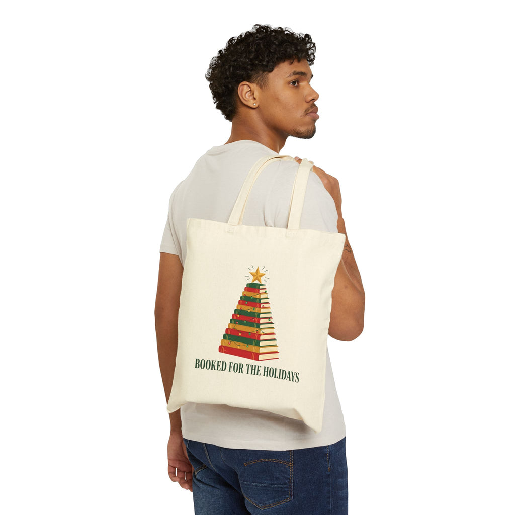 Booked for the Holidays Tote Bag — Book Lover Christmas Canvas Tote