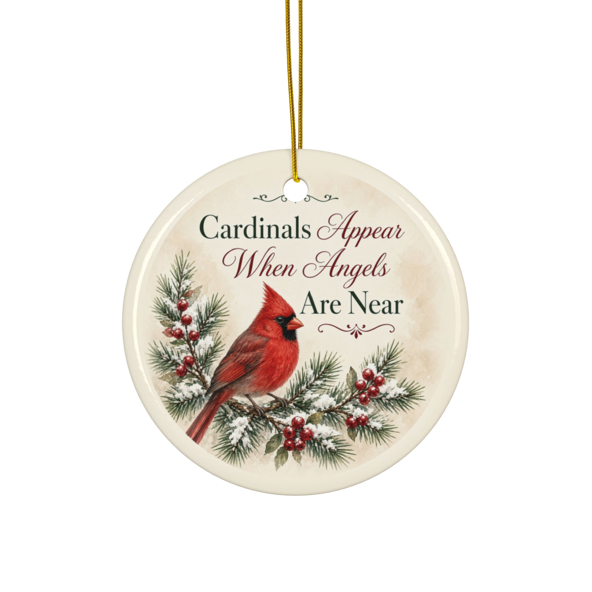 Cardinals Appear When Angels Are Near Ornament — Memorial Christmas Ceramic Ornament