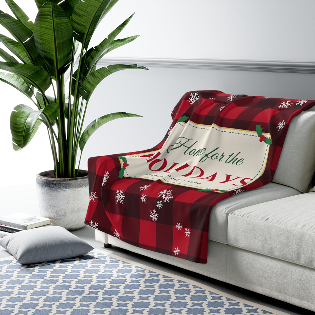 Home for the Holidays Sherpa Blanket — Buffalo Plaid Christmas Fleece Throw