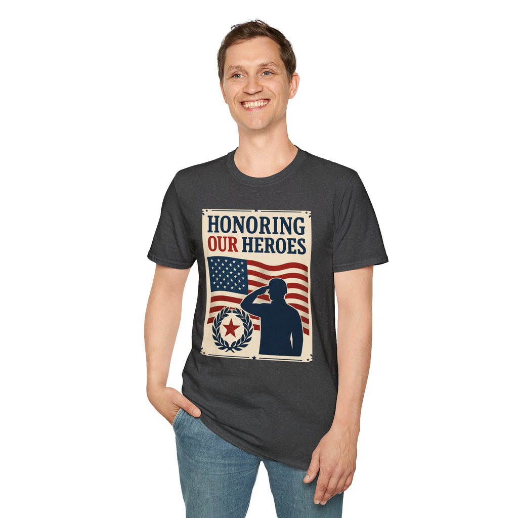 Honoring Our Heroes Patriotic T-Shirt — Salute, American Flag Memorial Tee