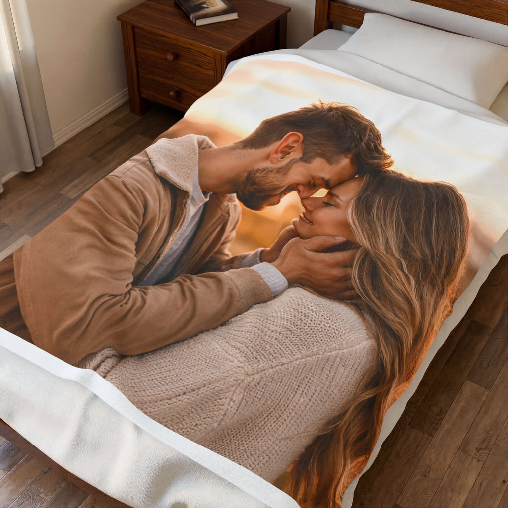 Personalized Photo Plush Blanket — Custom Velveteen Fleece for Couples, Gifts for Anniversaries & Valentine's