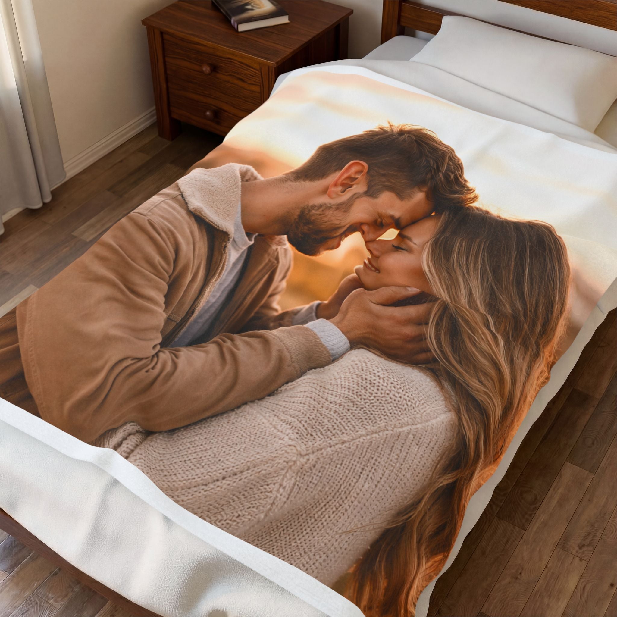 Personalized Photo Plush Blanket — Custom Velveteen Fleece for Couples, Gifts for Anniversaries & Valentine's