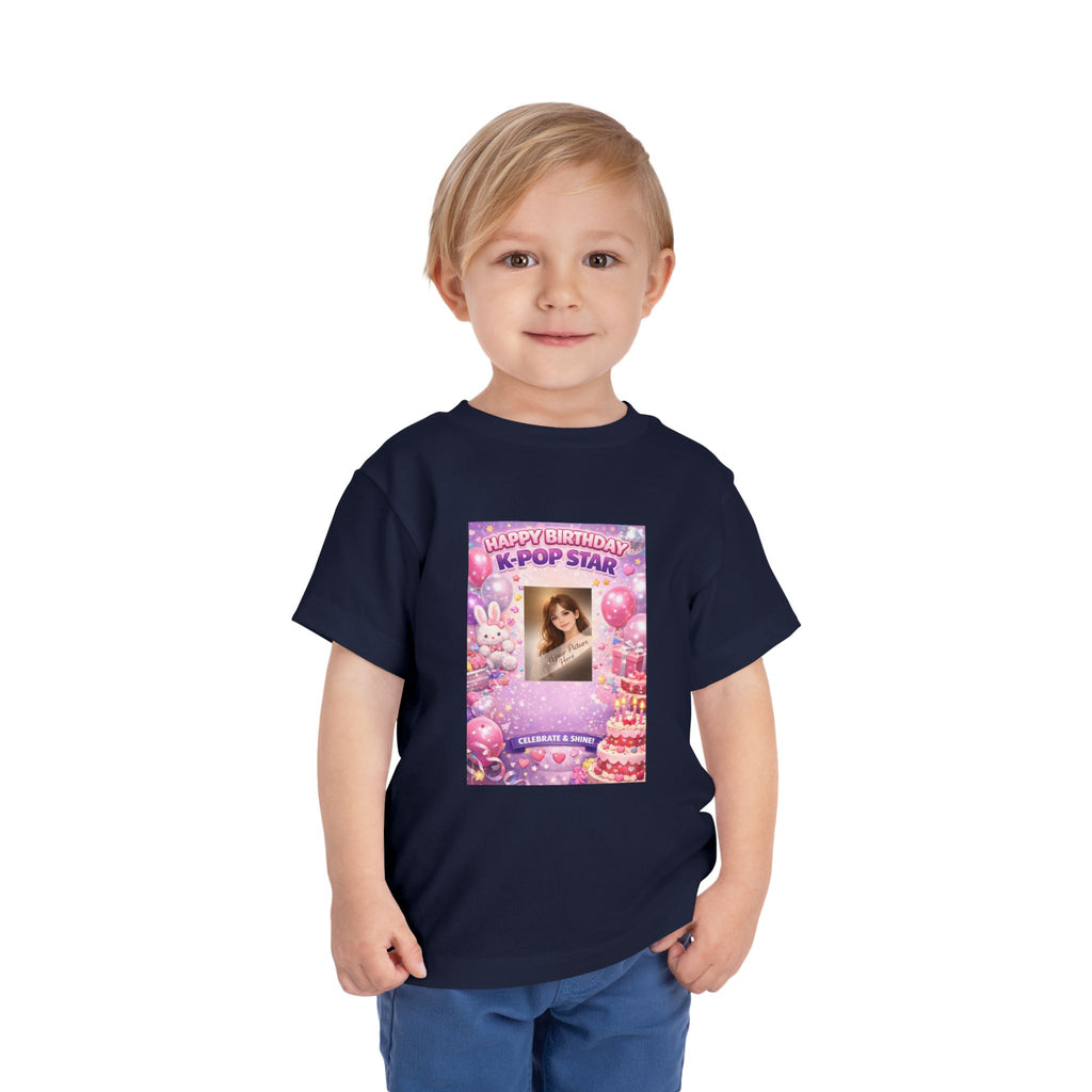 Toddler Tee — "Happy Birthday K-Pop Star" Pink Birthday Photo Shirt - Upload your own picture