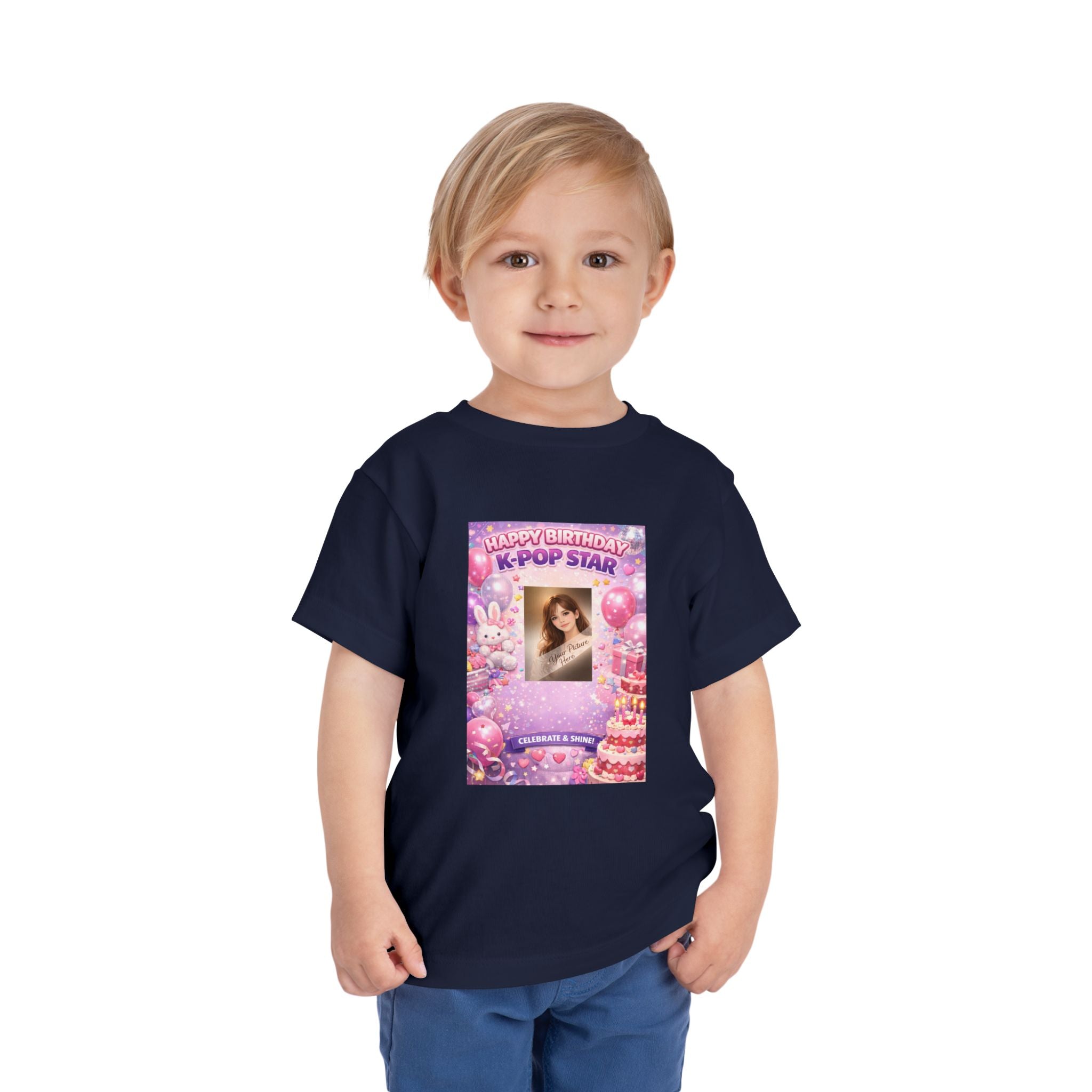 Toddler Tee — "Happy Birthday K-Pop Star" Pink Birthday Photo Shirt - Upload your own picture