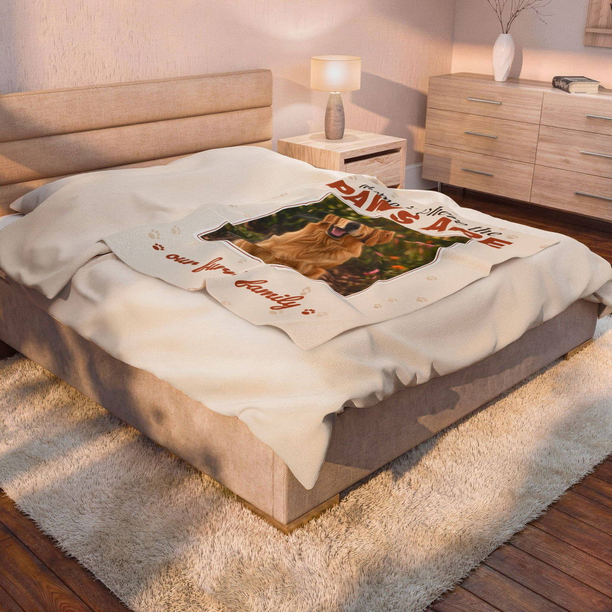 Personalized Pet Photo Blanket — Home Is Where the Paws Are Custom Dog or Cat Velveteen Throw