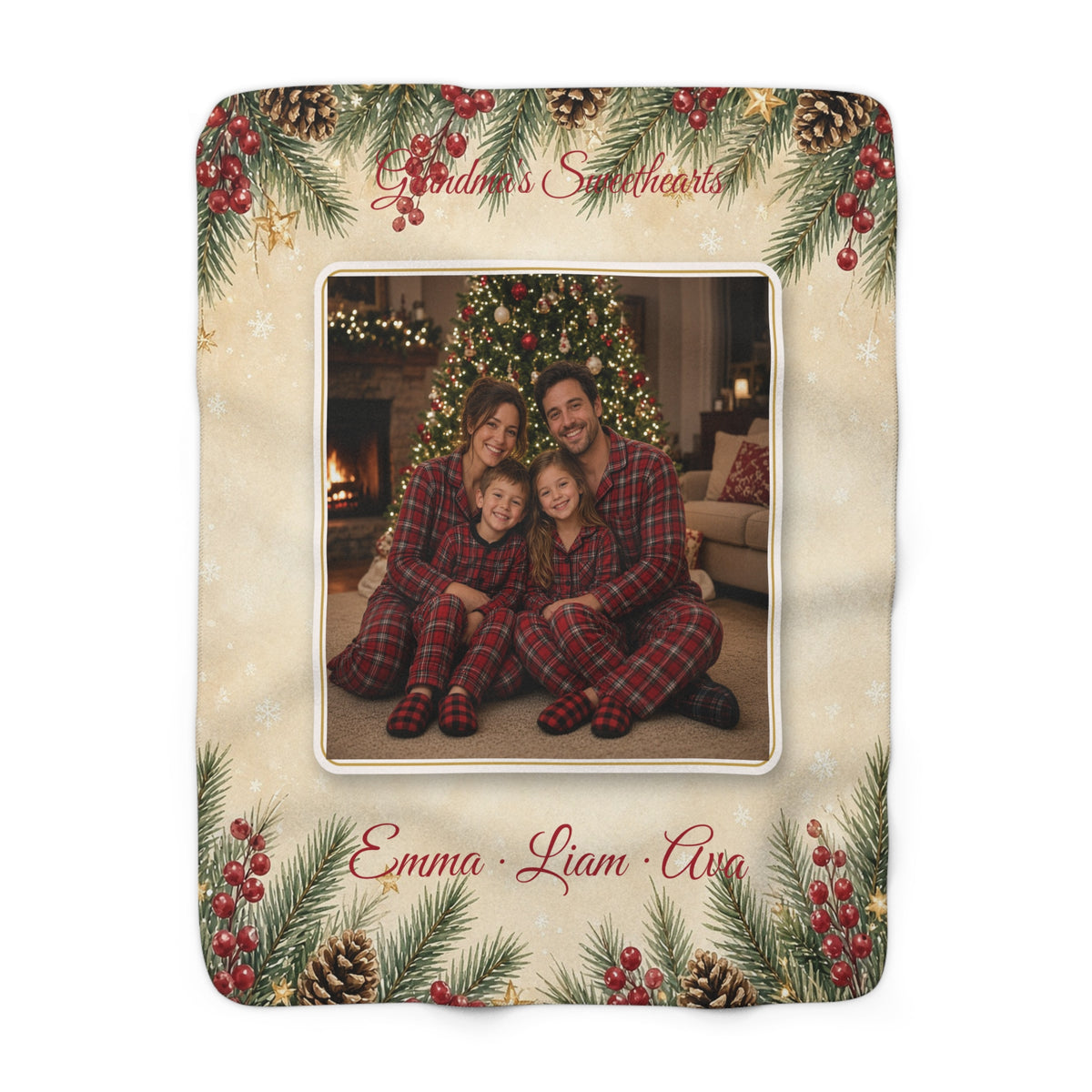 Grandma's Sweethearts Personalized Photo Blanket – Custom Grandkids Name Sherpa Throw