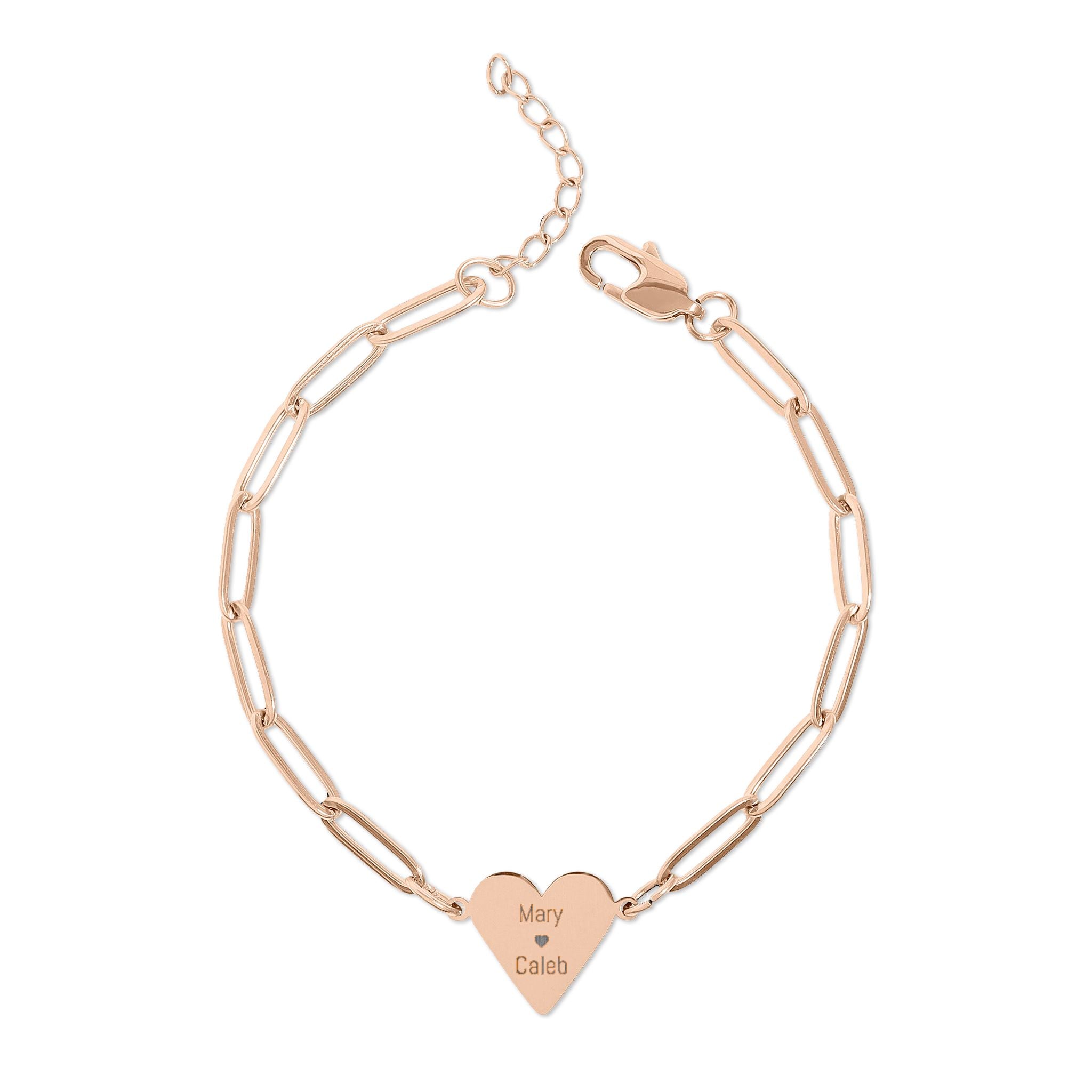 Engravable Heart Paperclip Bracelet | Rose Gold Heart ID Bracelet