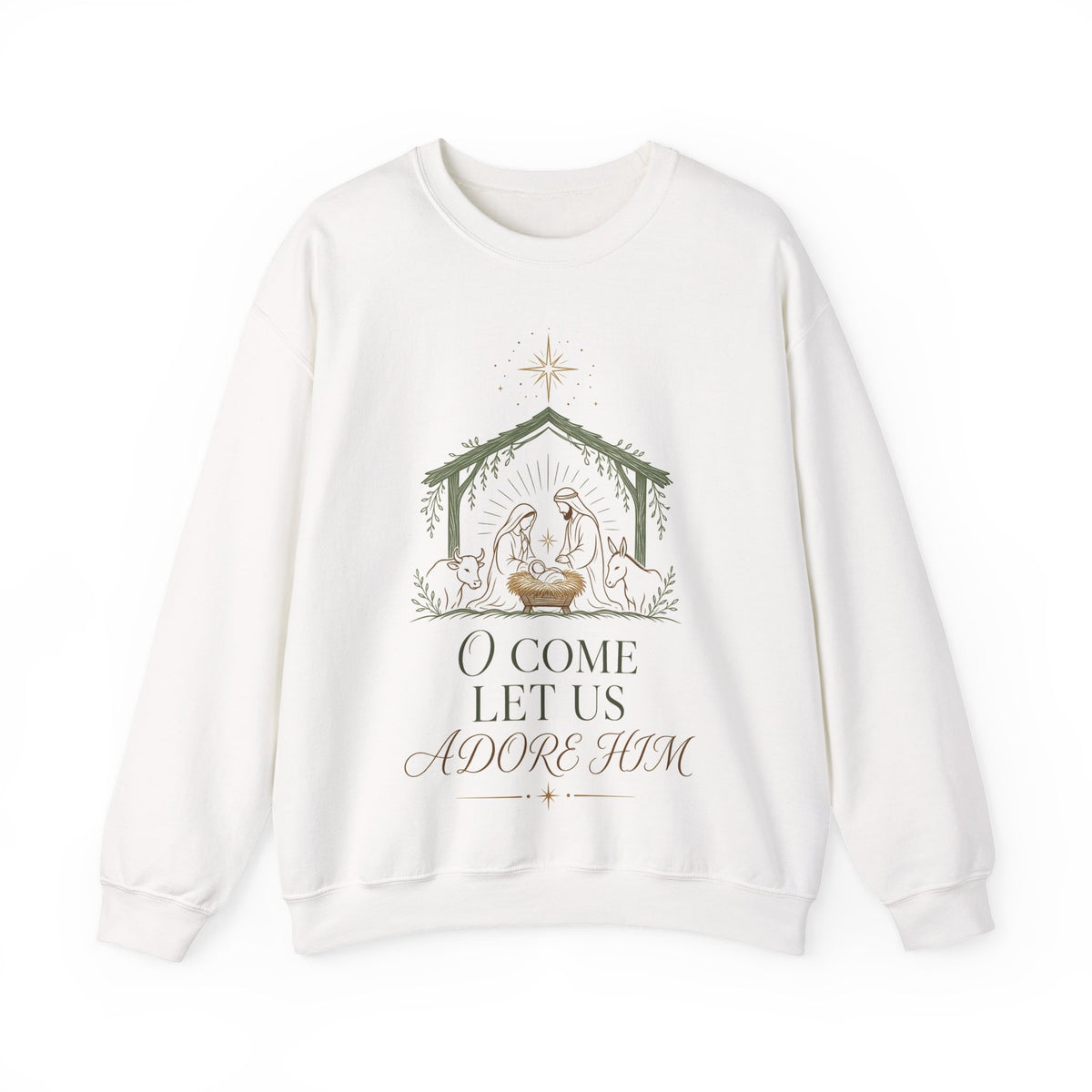 O Come Let Us Adore Him Sweatshirt — Christian Nativity Christmas Crewneck