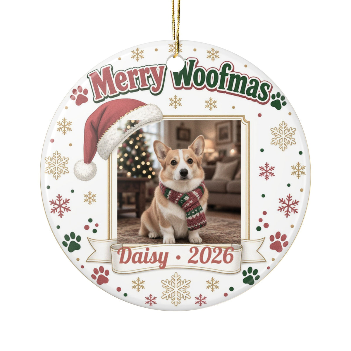 Custom Pet Photo Christmas Ornament – Merry Woofmas Personalized Dog & Cat Keepsake