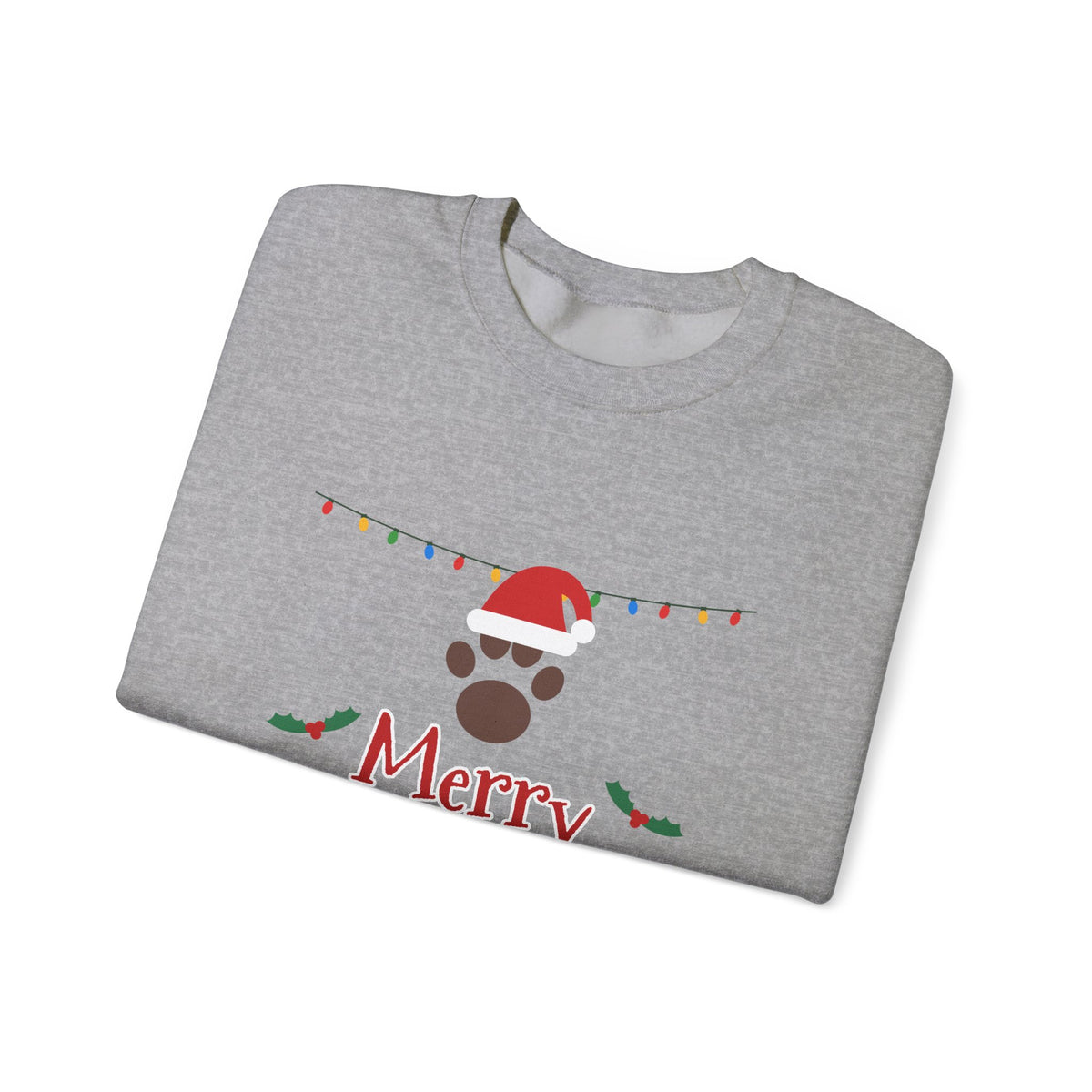 Merry Woofmas Sweatshirt — Dog Mom Christmas Paw Print Santa Hat Crewneck