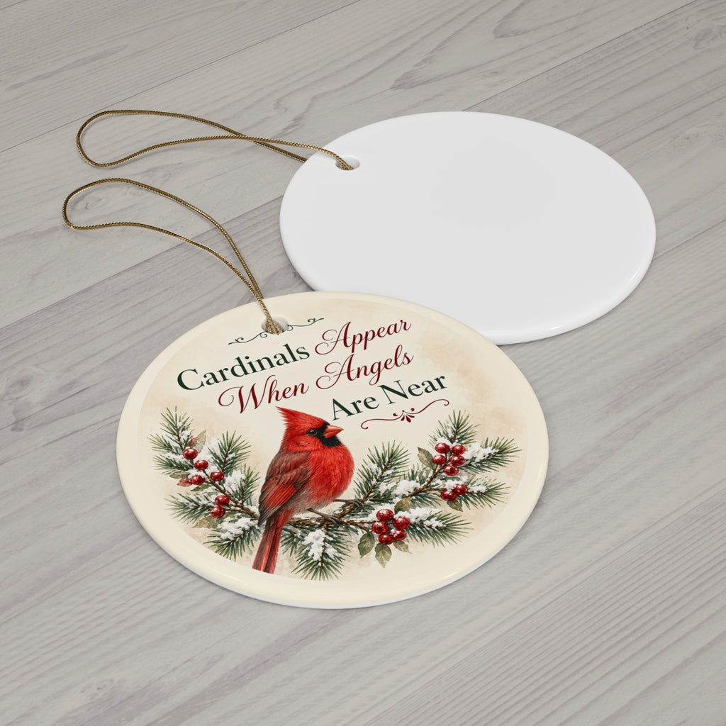 Cardinals Appear When Angels Are Near Ornament — Memorial Christmas Ceramic Ornament