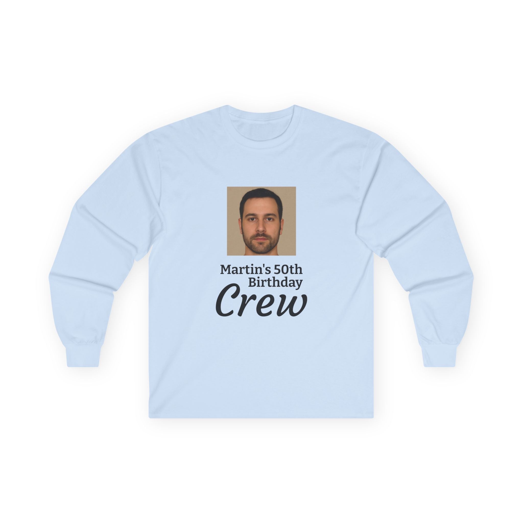 Personalized 50th Birthday “Birthday Crew” Long Sleeve Shirt with Custom Photo