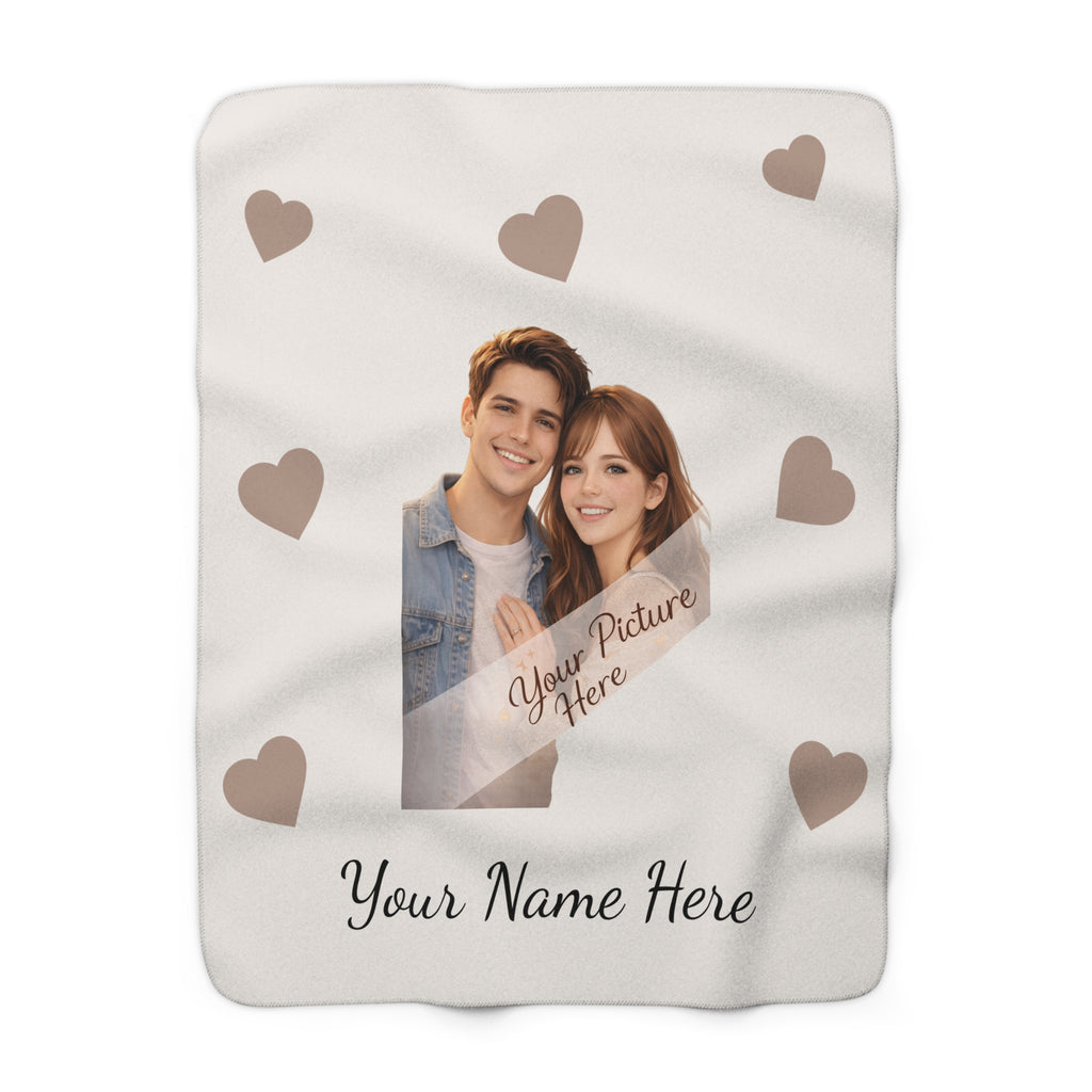 Personalized Photo Sherpa Blanket – Custom Couples Name & Heart Design