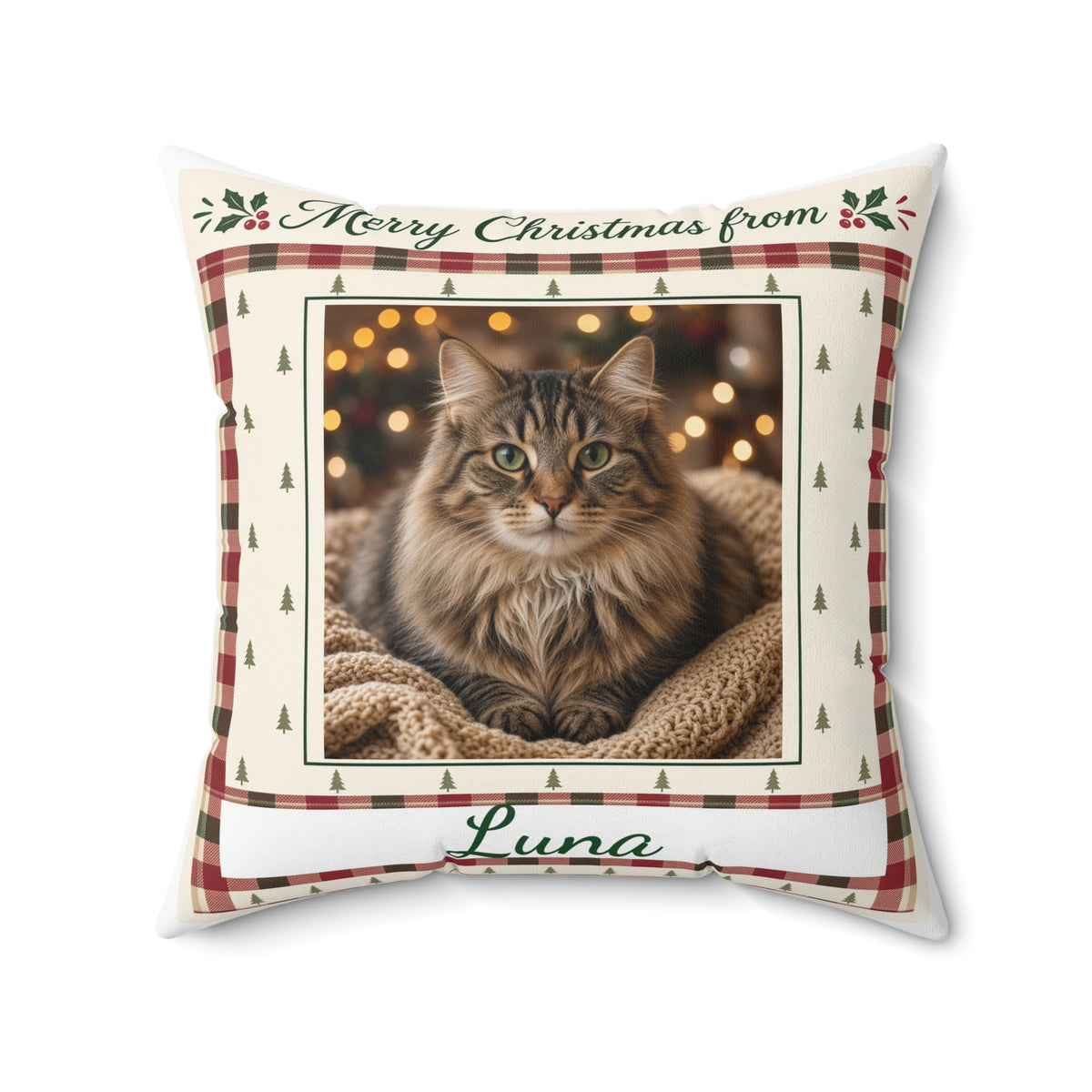 Personalized Pet Photo Pillow – Custom Dog or Cat Picture & Name Throw Pillow