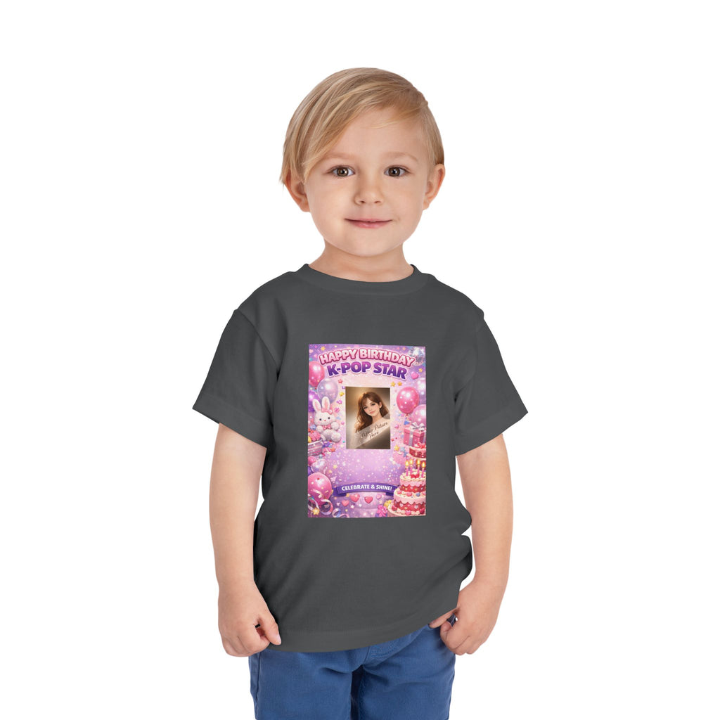 Toddler Tee — "Happy Birthday K-Pop Star" Pink Birthday Photo Shirt - Upload your own picture