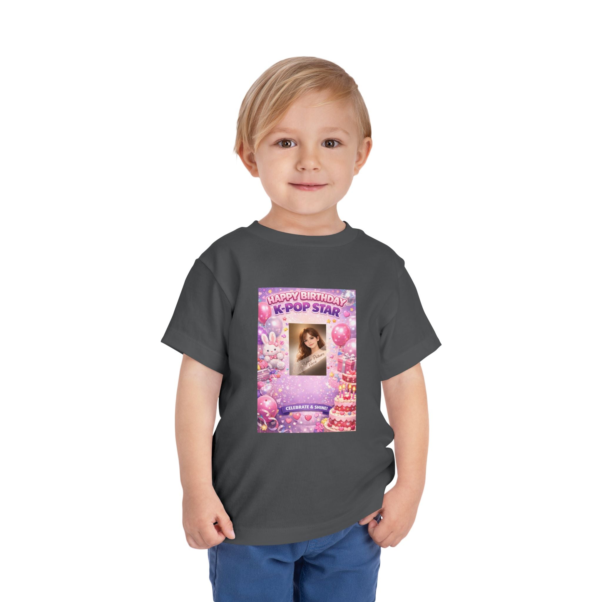 Toddler Tee — "Happy Birthday K-Pop Star" Pink Birthday Photo Shirt - Upload your own picture